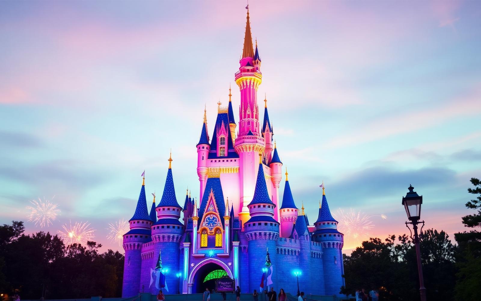 Magical castle at sunset